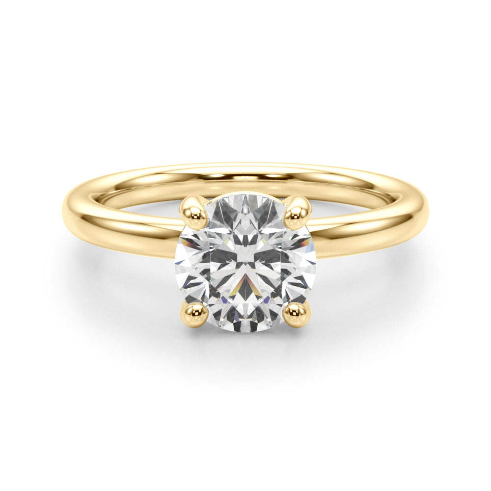 LUMEO Round Solitaire Diamond Engagement Ring Angle View in 18k Solid Yellow Gold 