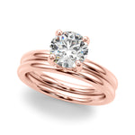 LUMEO Round Solitaire Diamond Engagement Ring Set in 18k Solid Rose Gold 