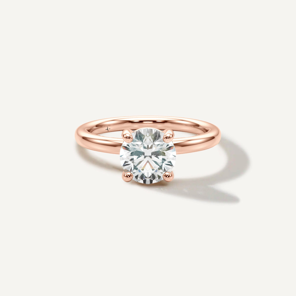 LUMEO Round Classic Solitaire Diamond Engagement Ring with Plain Band Front View in 18k Solid Rose Gold 