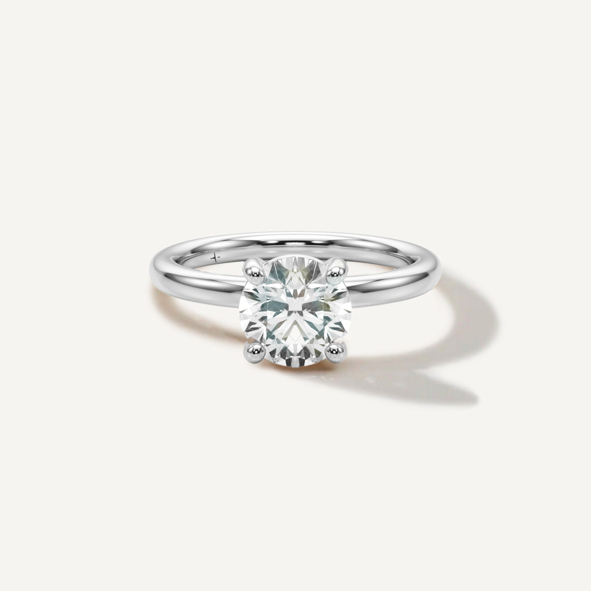 LUMEO Round Classic Solitaire Diamond Engagement Ring with Plain Band Front View in Platinum or 18k Solid White Gold 