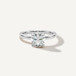 LUMEO Round Classic Solitaire Diamond Engagement Ring with Plain Band Front View in Platinum or 18k Solid White Gold 