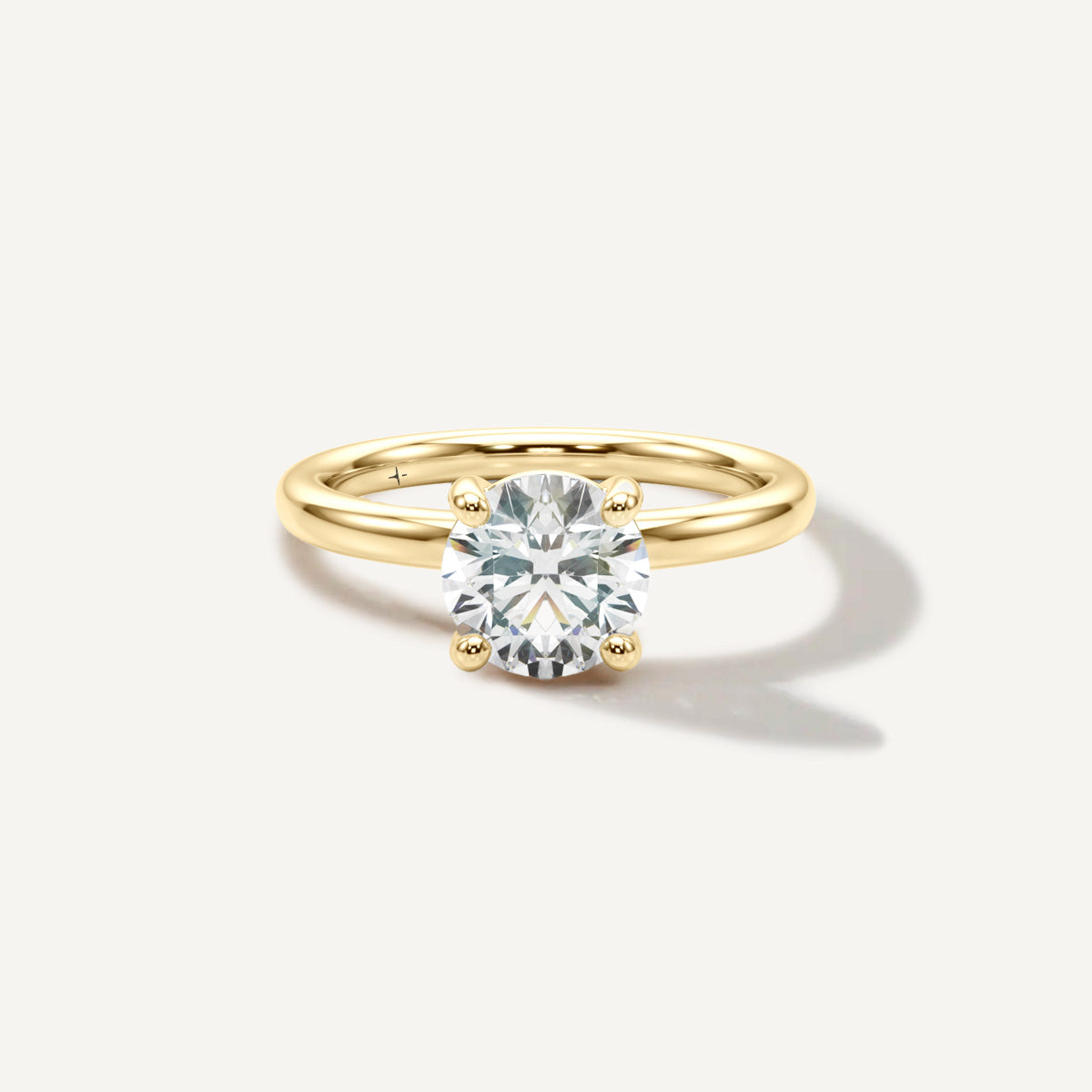 LUMEO Round Classic Solitaire Diamond Engagement Ring with Plain Band Front View in 18k Solid Yellow Gold 