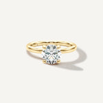 LUMEO Round Classic Solitaire Diamond Engagement Ring with Plain Band Front View in 18k Solid Yellow Gold 