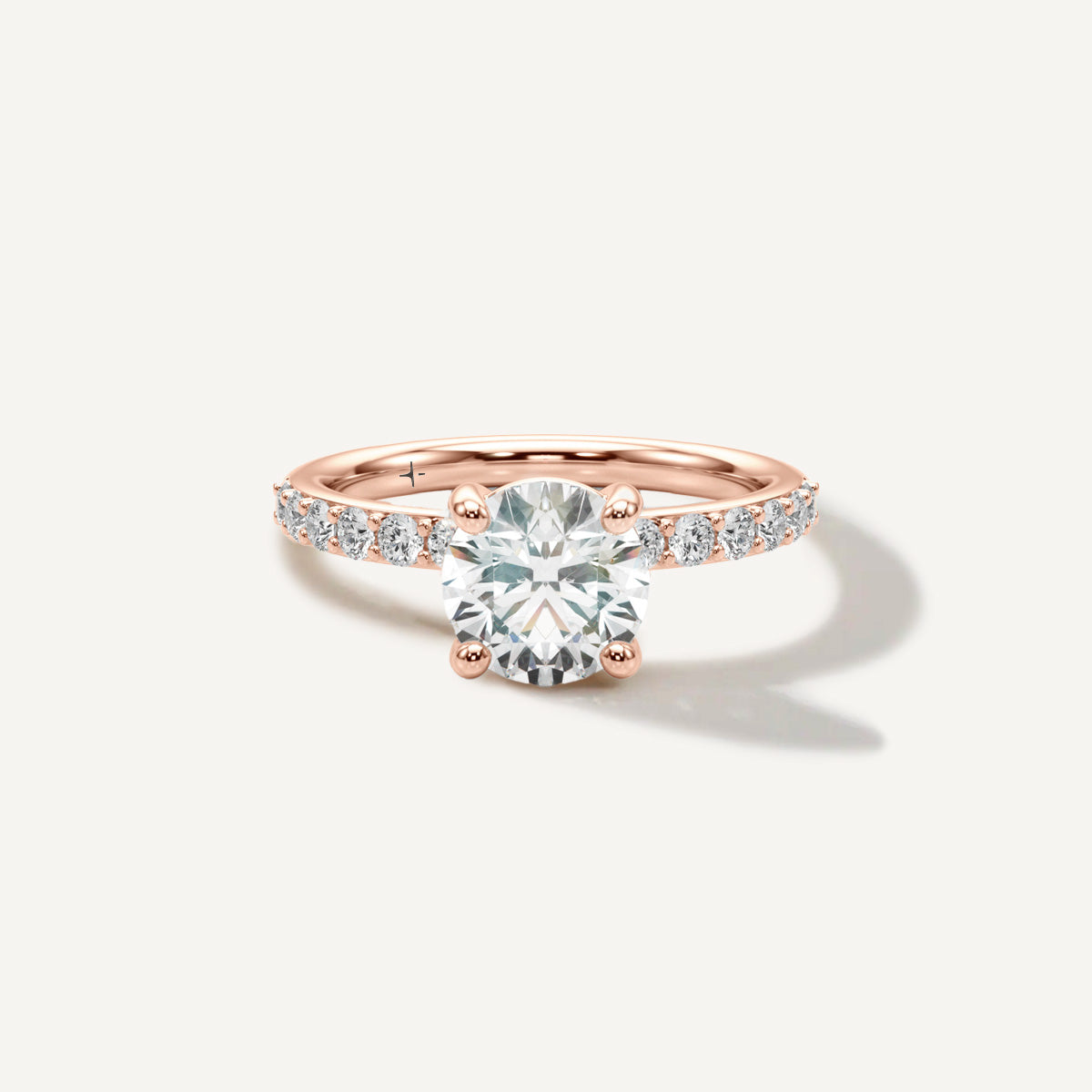 LUMEO Round Classic Solitaire Diamond Engagement Ring with Diamond Band Front View in 18k Solid Rose Gold 