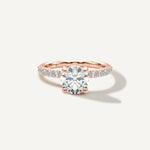 LUMEO Round Classic Solitaire Diamond Engagement Ring with Diamond Band Front View in 18k Solid Rose Gold 