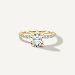 LUMEO Round Classic Solitaire Diamond Engagement Ring with Diamond Band Front View in 18k Solid Yellow Gold 