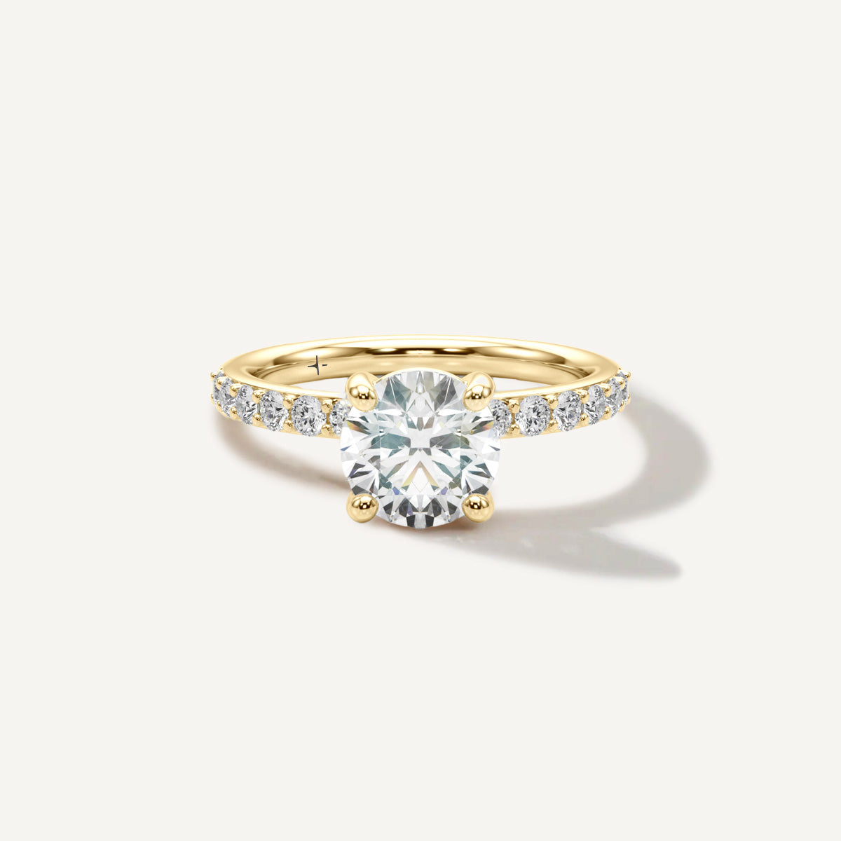 LUMEO Round Classic Solitaire Diamond Engagement Ring with Diamond Band Front View in 18k Solid Yellow Gold 