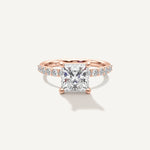 LUMEO Princess Classic Solitaire Diamond Engagement Ring with Diamond Band Front View in 18k Solid Rose Gold 