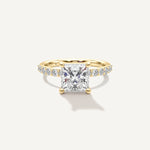 LUMEO Princess Classic Solitaire Diamond Engagement Ring with Diamond Band Front View in 18k Solid Yellow Gold 