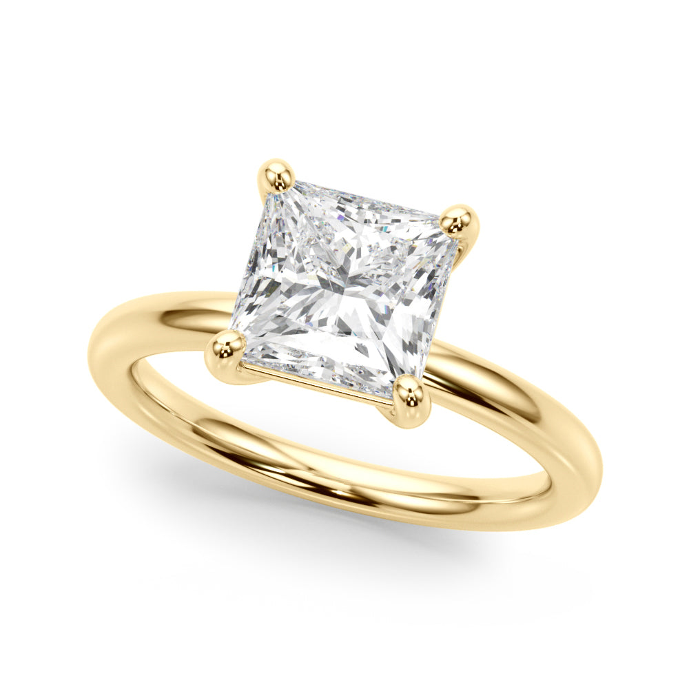LUMEO Princess Solitaire Diamond Engagement Ring Front View in 18k Solid Yellow Gold 