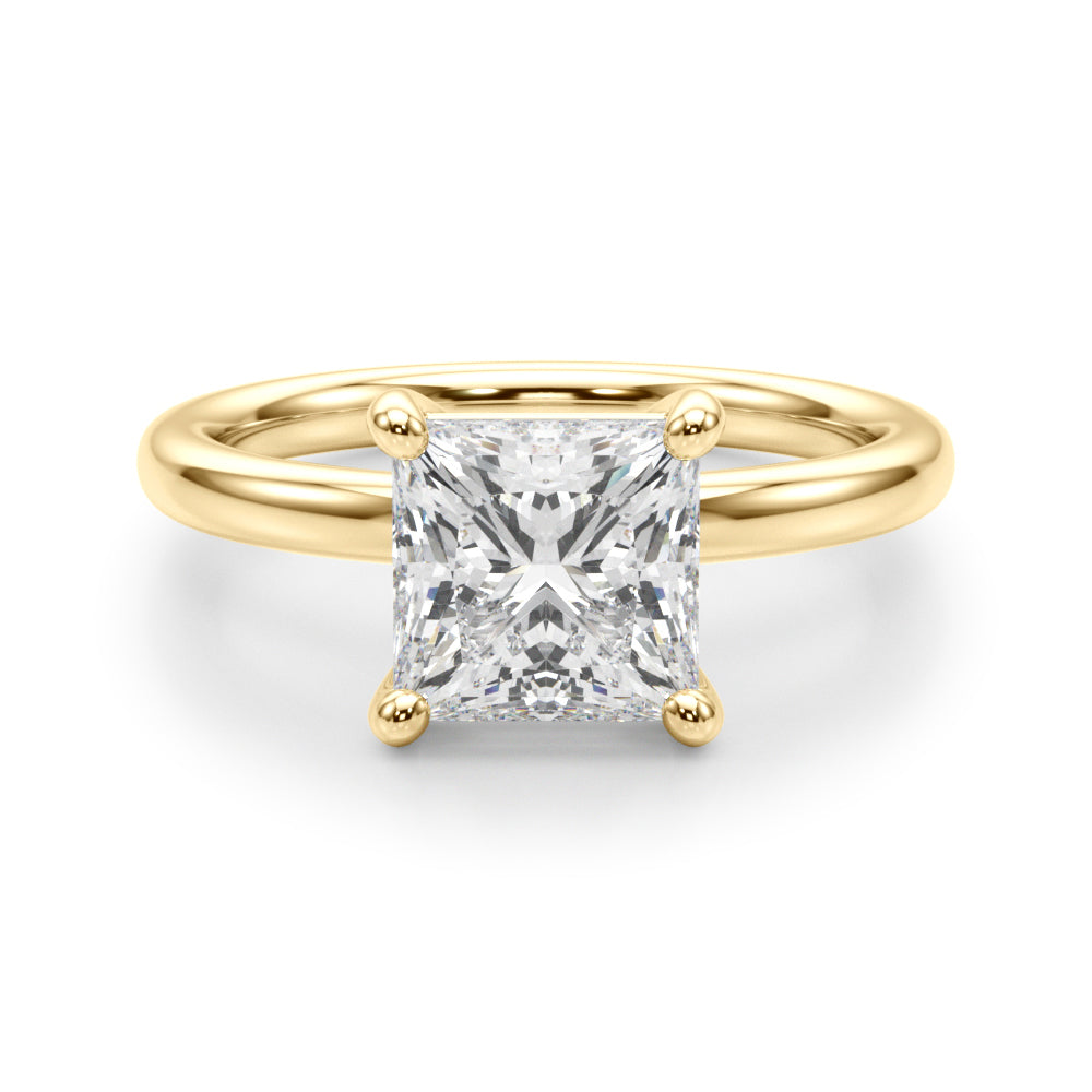 LUMEO Princess Solitaire Diamond Engagement Ring Angle View in 18k Solid Yellow Gold 