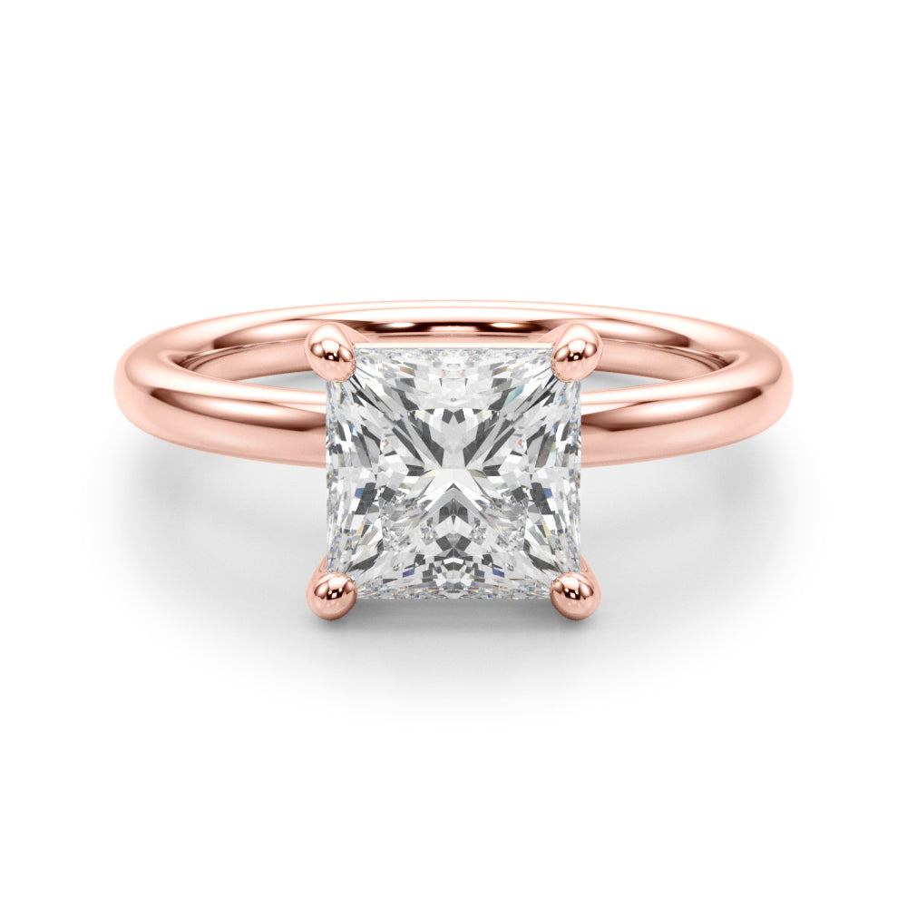 LUMEO Princess Solitaire Diamond Engagement Ring Angle View in 18k Solid Rose Gold 