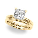 LUMEO Princess Solitaire Diamond Engagement Ring Set in 18k Solid Yellow Gold 
