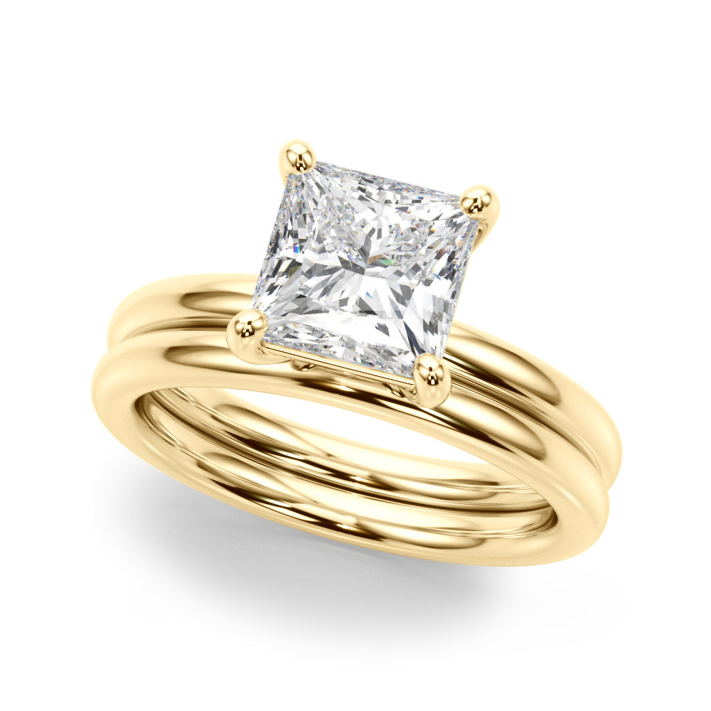 LUMEO Princess Solitaire Diamond Engagement Ring Set in 18k Solid Yellow Gold 