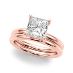 LUMEO Princess Solitaire Diamond Engagement Ring Set in 18k Solid Rose Gold 