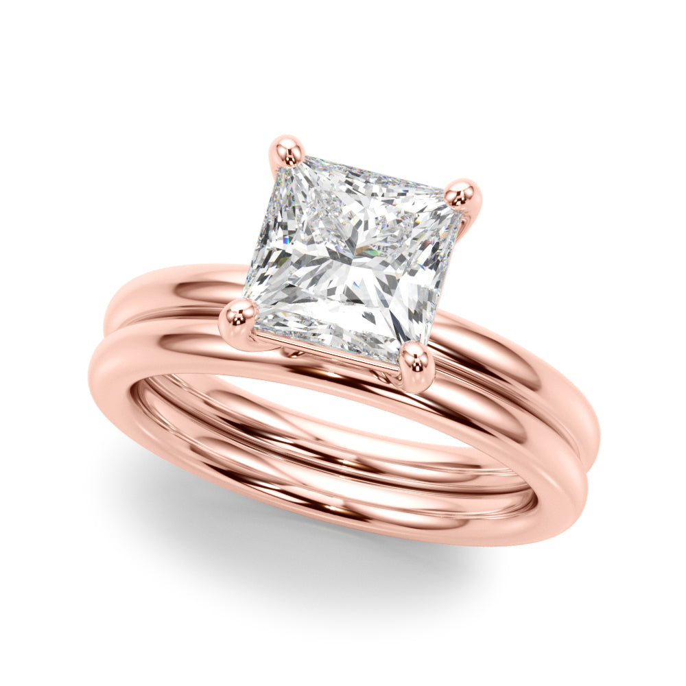 LUMEO Princess Solitaire Diamond Engagement Ring Set in 18k Solid Rose Gold 