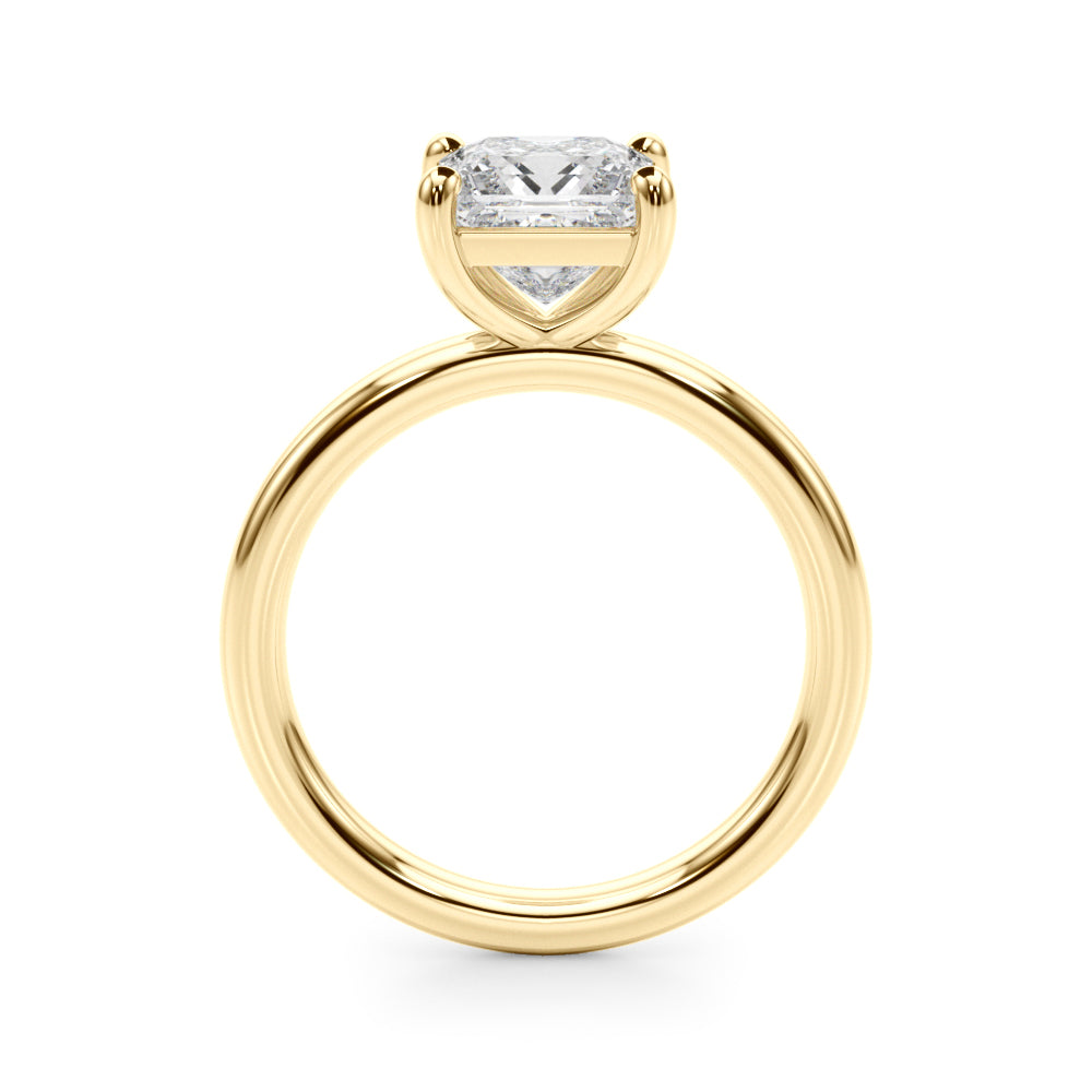 LUMEO Princess Solitaire Diamond Engagement Ring Side View in 18k Solid Yellow Gold 