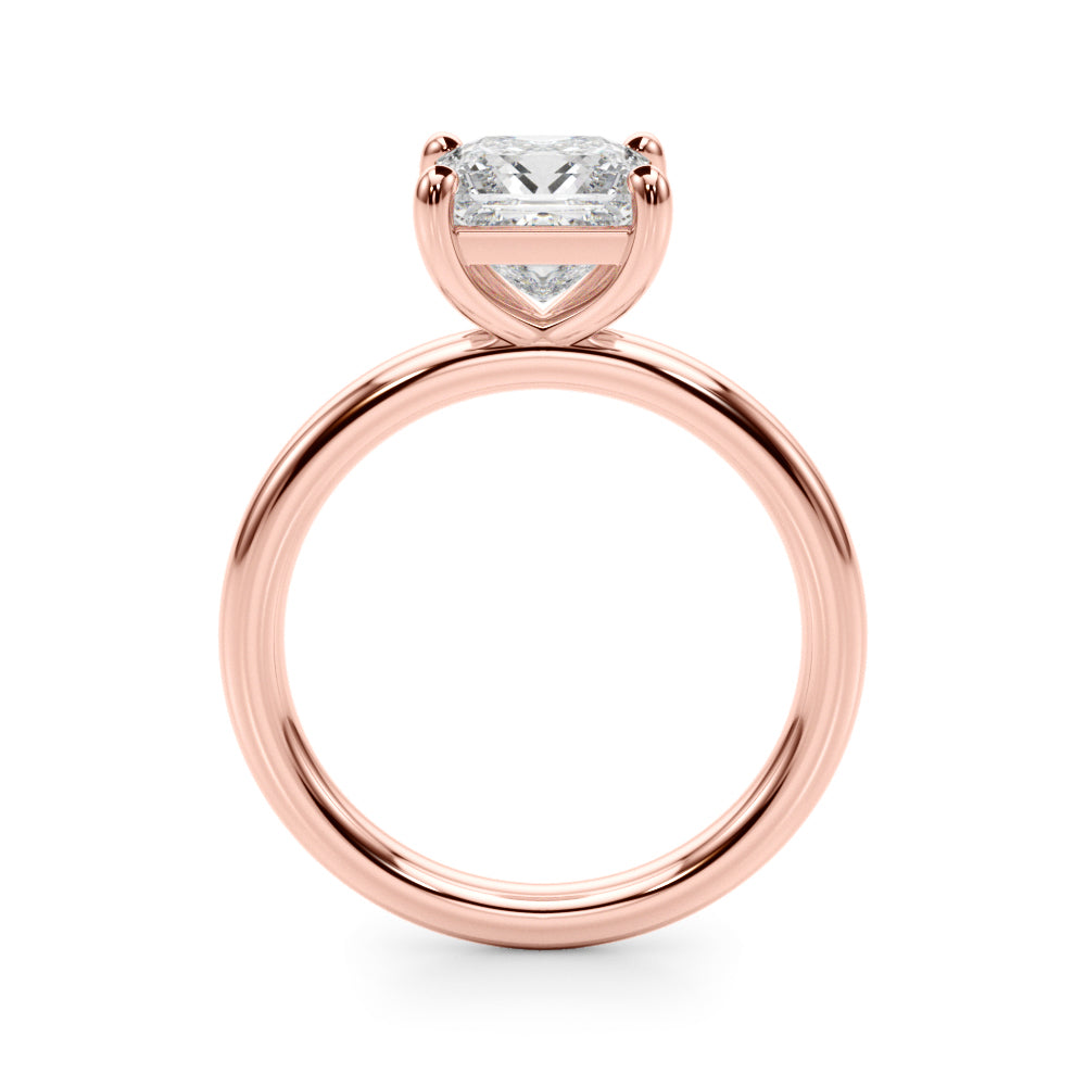 LUMEO Princess Solitaire Diamond Engagement Ring Side View in 18k Solid Rose Gold 