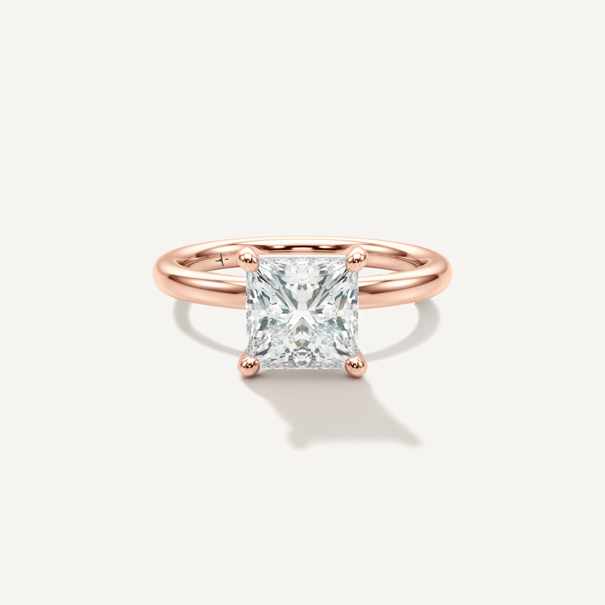 LUMEO Princess Classic Solitaire Diamond Engagement Ring with Plain Band Front View in 18k Solid Rose Gold 
