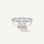 LUMEO Princess Classic Solitaire Diamond Engagement Ring with Plain Band Front View in Platinum or 18k Solid White Gold 