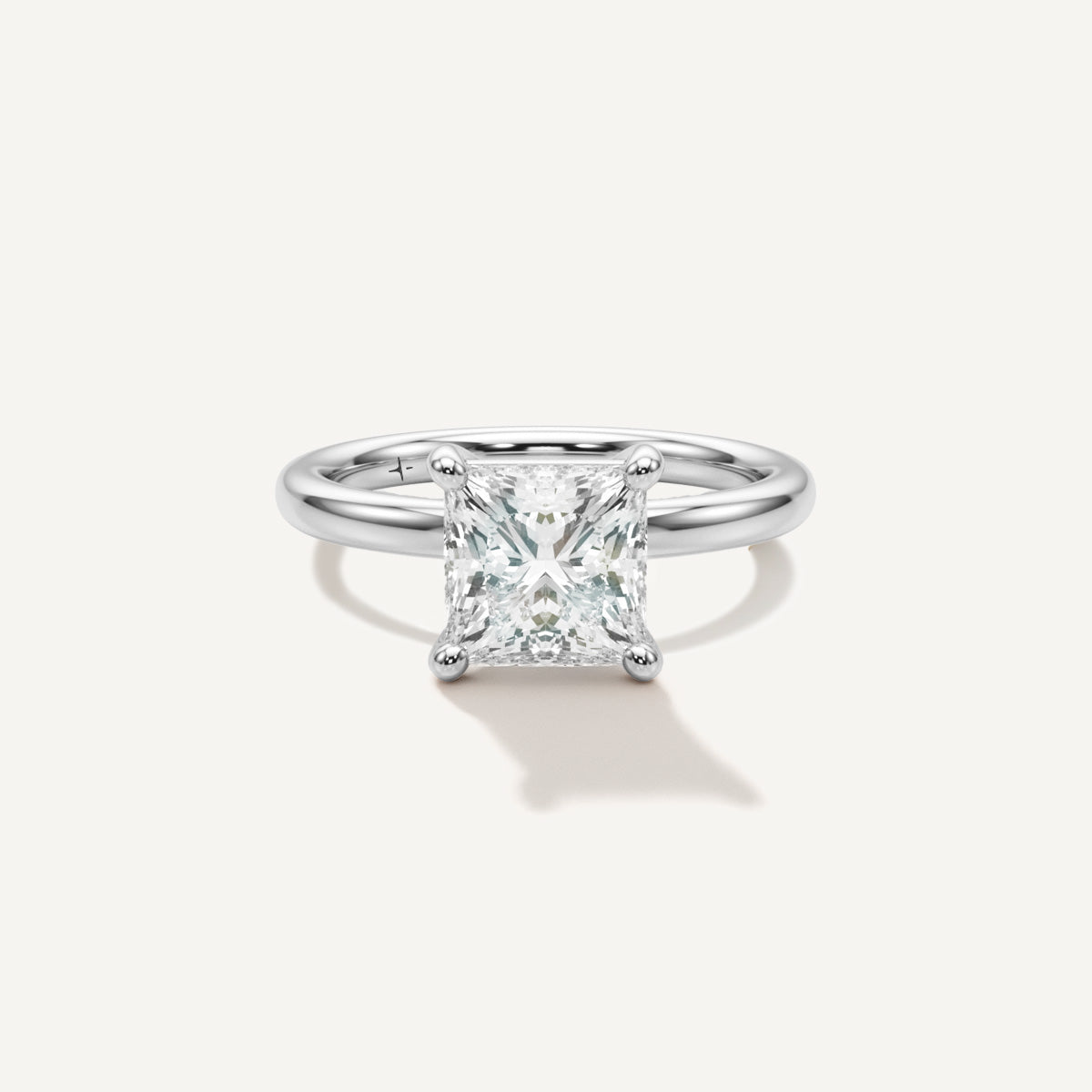 LUMEO Princess Classic Solitaire Diamond Engagement Ring with Plain Band Front View in Platinum or 18k Solid White Gold 