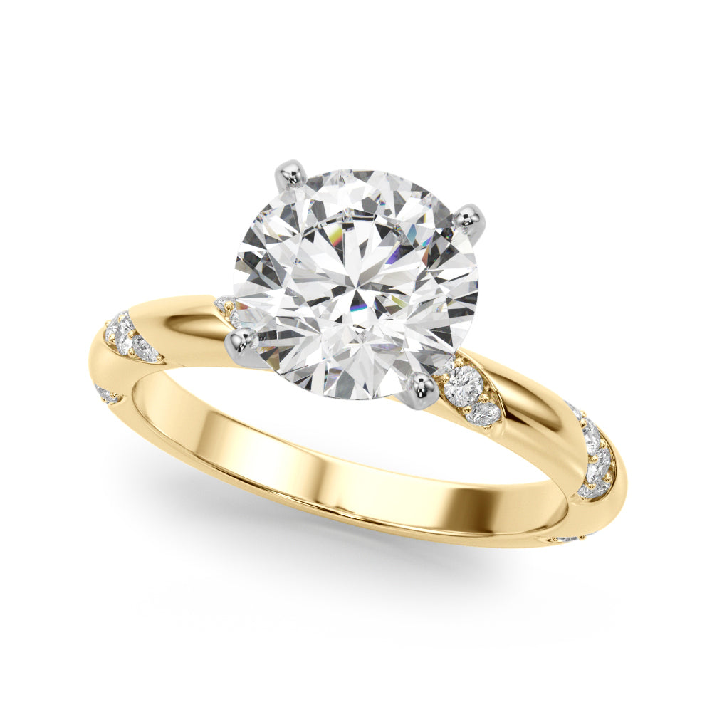 LUMEO Round Solitaire Diamond Engagement Ring Front View in 18k Solid Yellow Gold 