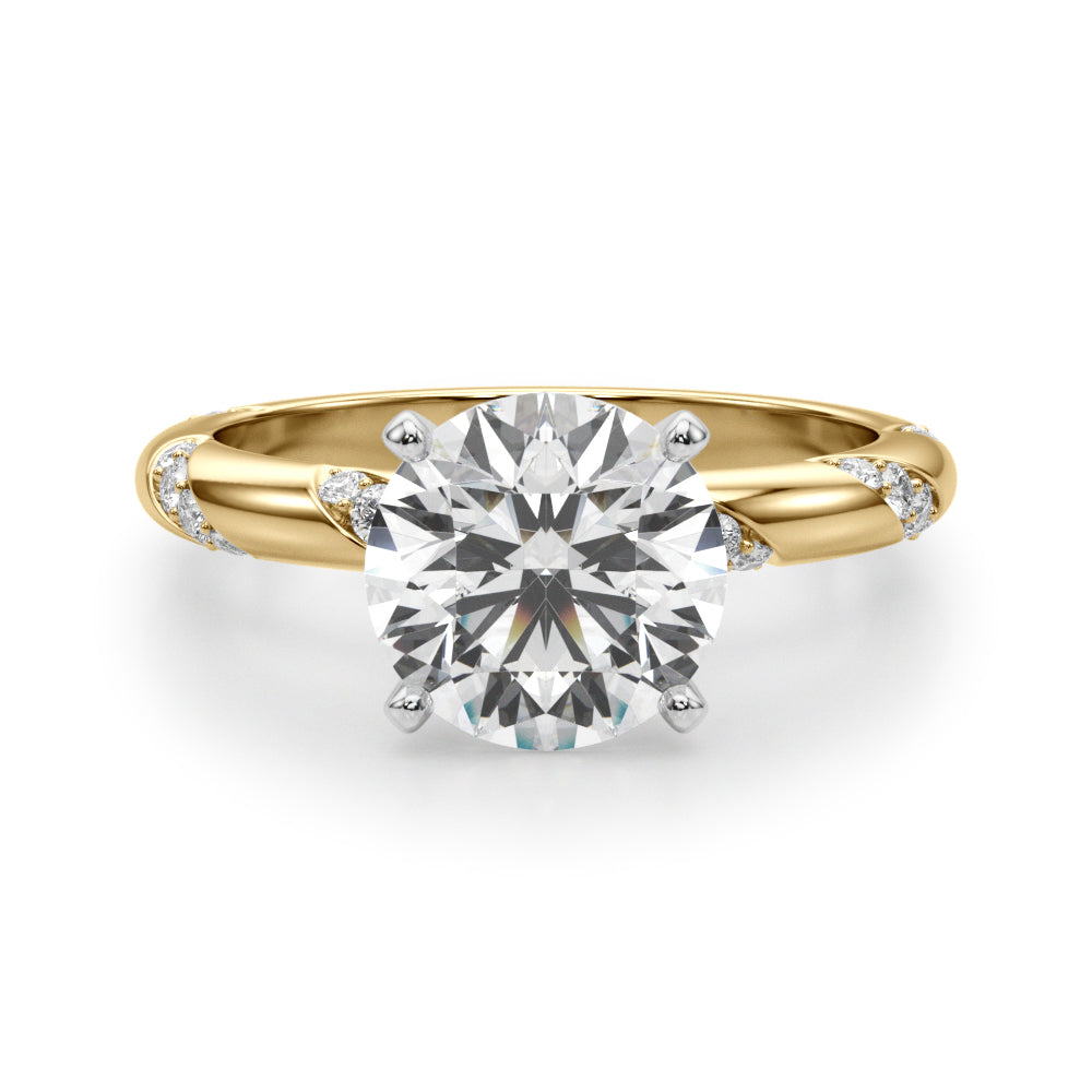 LUMEO Round Solitaire Diamond Engagement Ring Angle View in 18k Solid Yellow Gold 