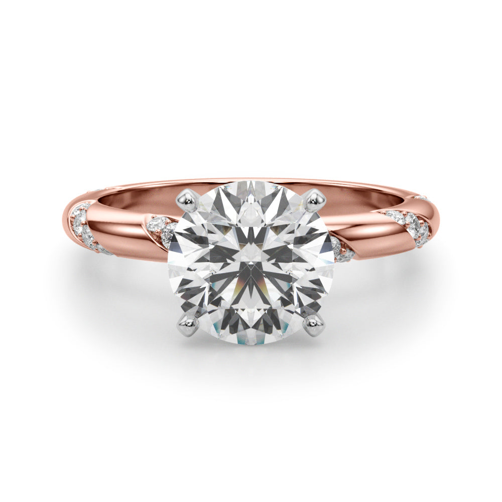LUMEO Round Solitaire Diamond Engagement Ring Angle View in 18k Solid Rose Gold 