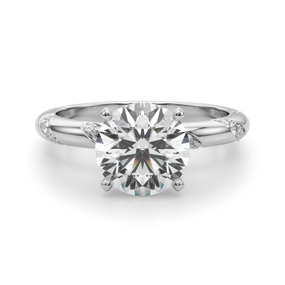 LUMEO Round Solitaire Diamond Engagement Ring Angle View in Platinum 