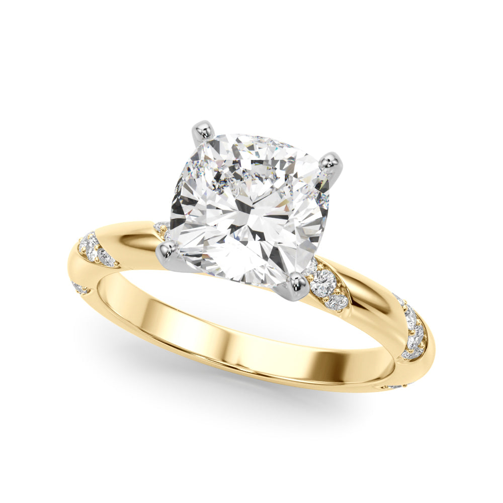 LUMEO Cushion Solitaire Diamond Engagement Ring Front View in 18k Solid Yellow Gold 