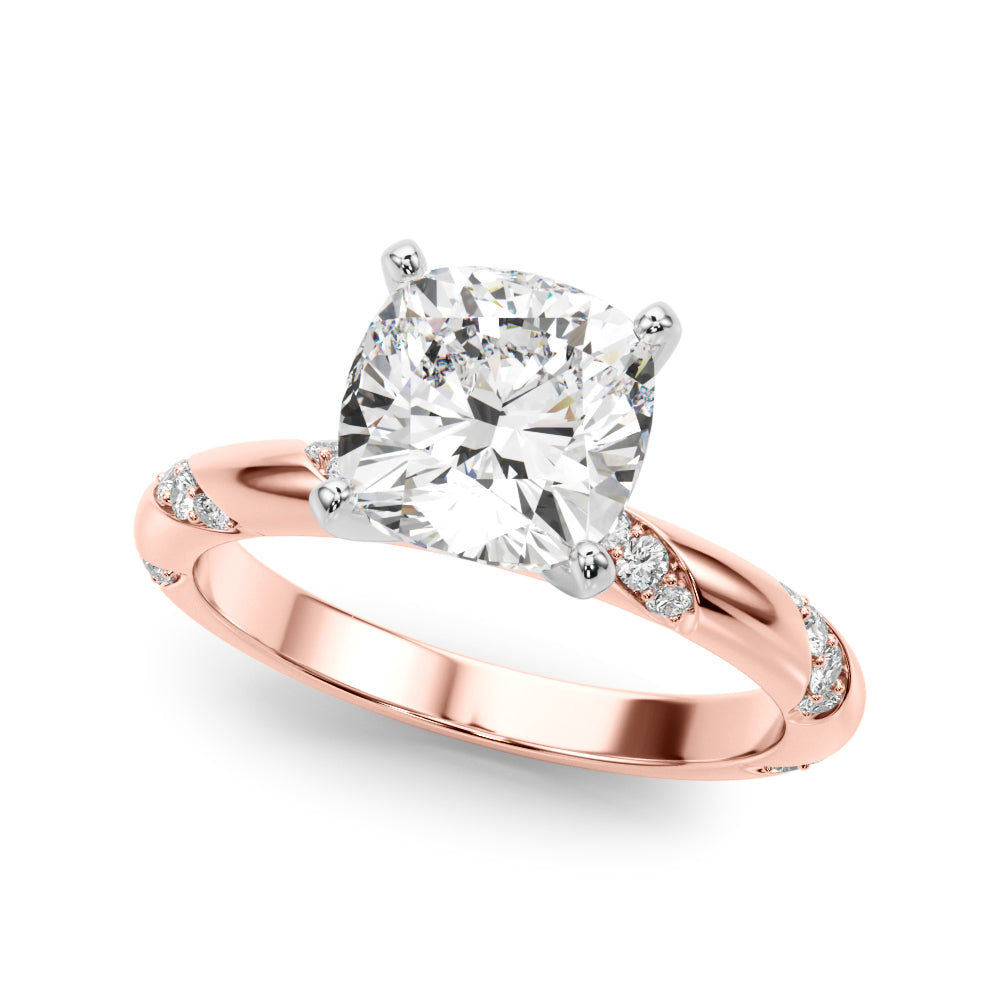 LUMEO Cushion Solitaire Diamond Engagement Ring Front View in 18k Solid Rose Gold 