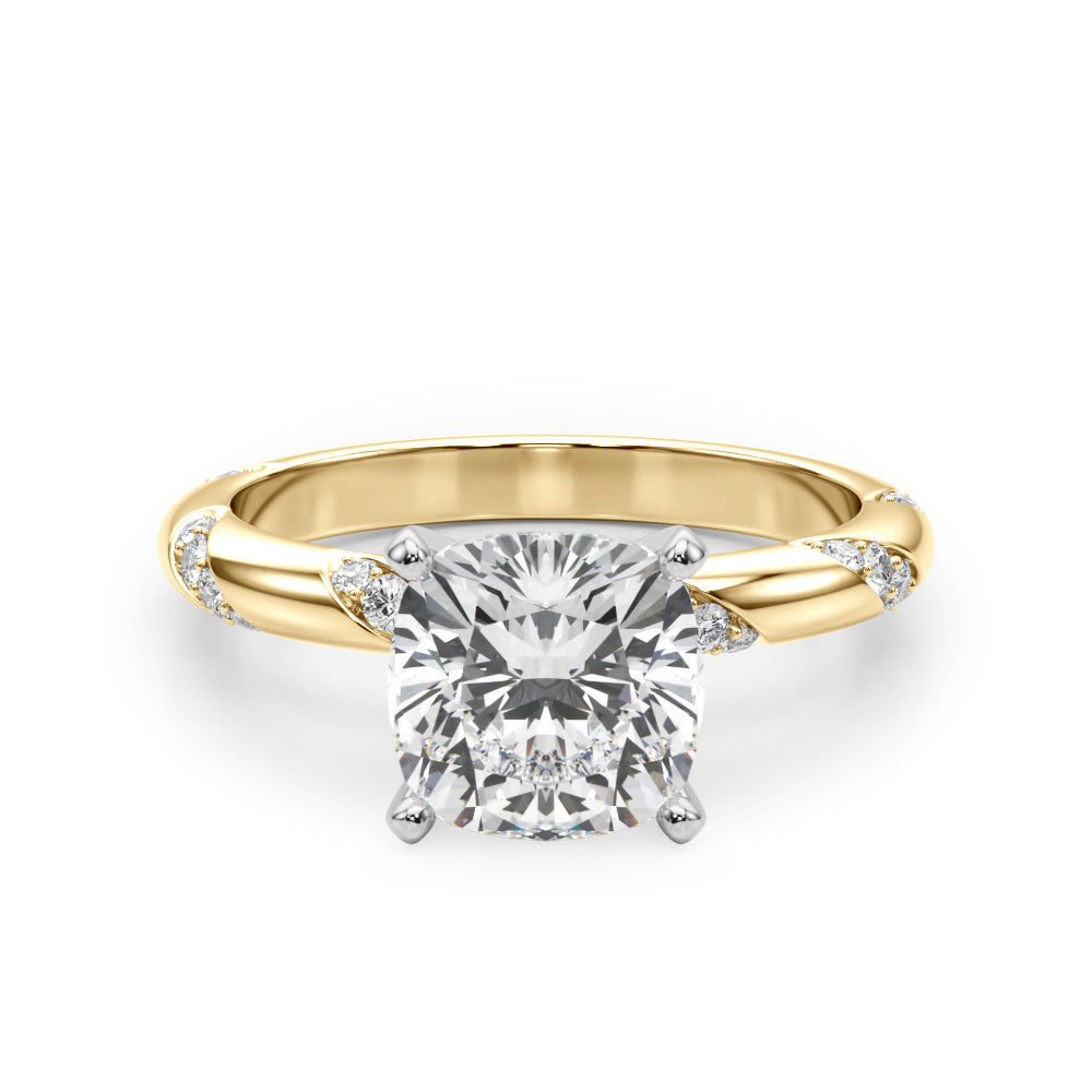 LUMEO Cushion Solitaire Diamond Engagement Ring Angle View in 18k Solid Yellow Gold 
