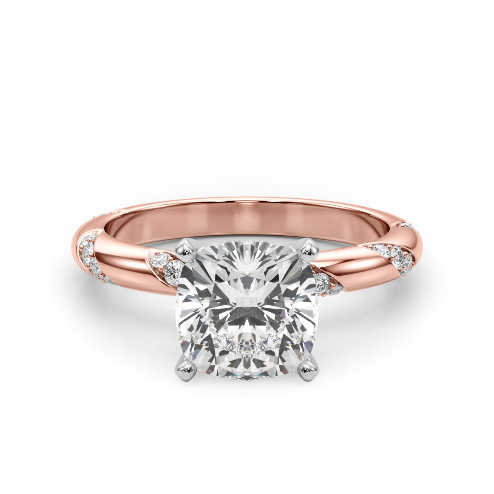 LUMEO Cushion Solitaire Diamond Engagement Ring Angle View in 18k Solid Rose Gold 