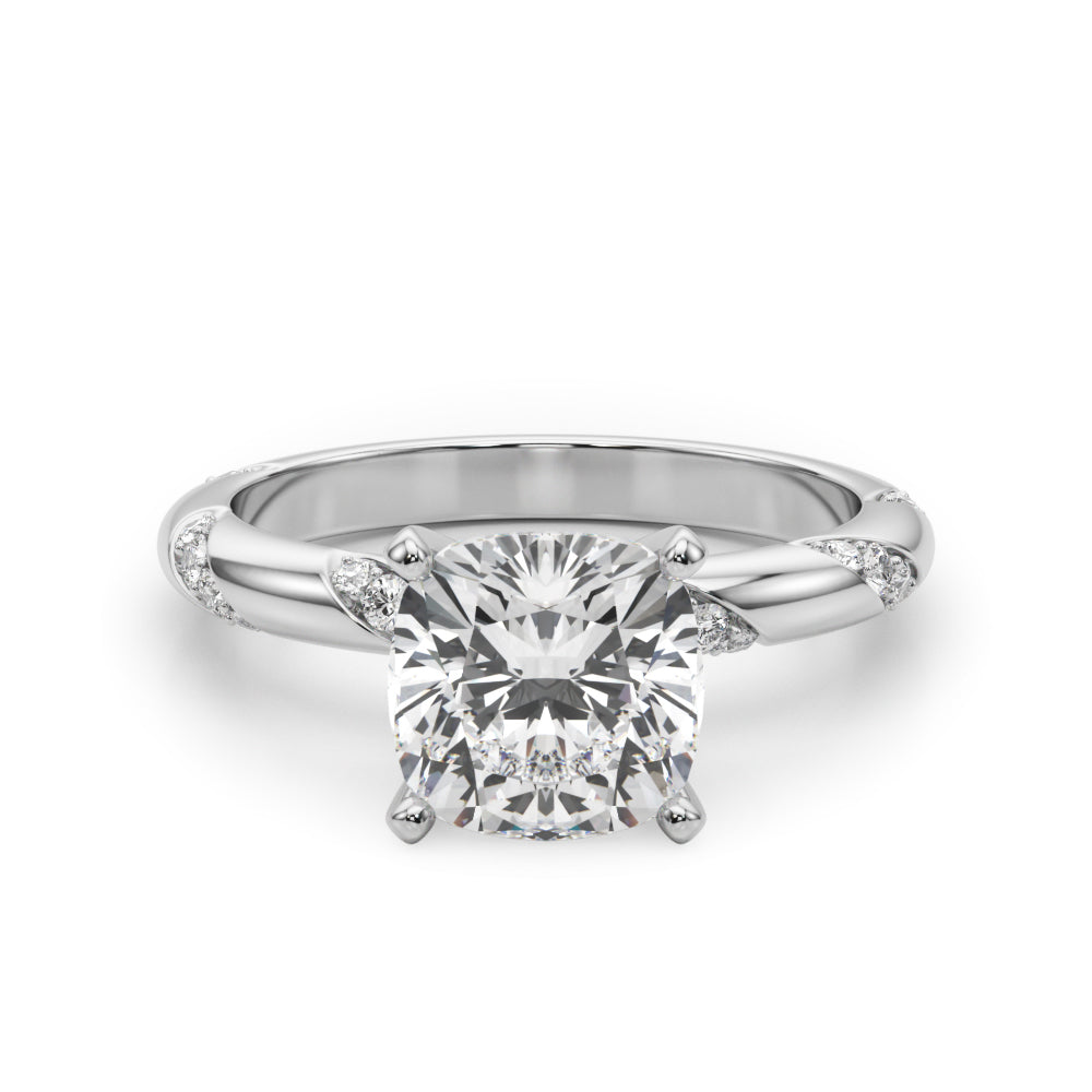 LUMEO Cushion Solitaire Diamond Engagement Ring Angle View in Platinum 