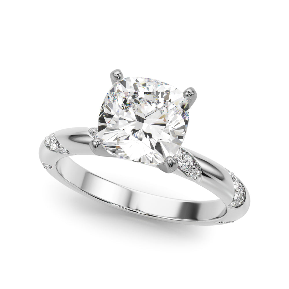 LUMEO Cushion Solitaire Diamond Engagement Ring Front View in Platinum #platinum