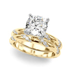 LUMEO Cushion Solitaire Diamond Engagement Ring Set in 18k Solid Yellow Gold 