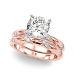 LUMEO Cushion Solitaire Diamond Engagement Ring Set in 18k Solid Rose Gold 