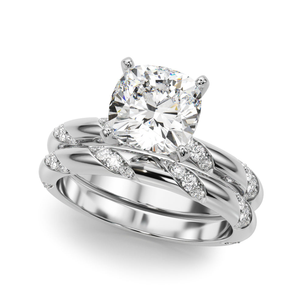 LUMEO Cushion Solitaire Diamond Engagement Ring Set in Platinum 