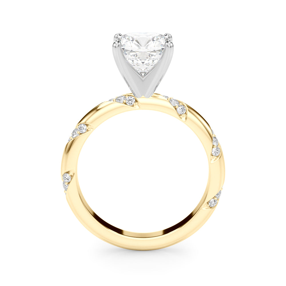 LUMEO Cushion Solitaire Diamond Engagement Ring Side View in 18k Solid Yellow Gold 