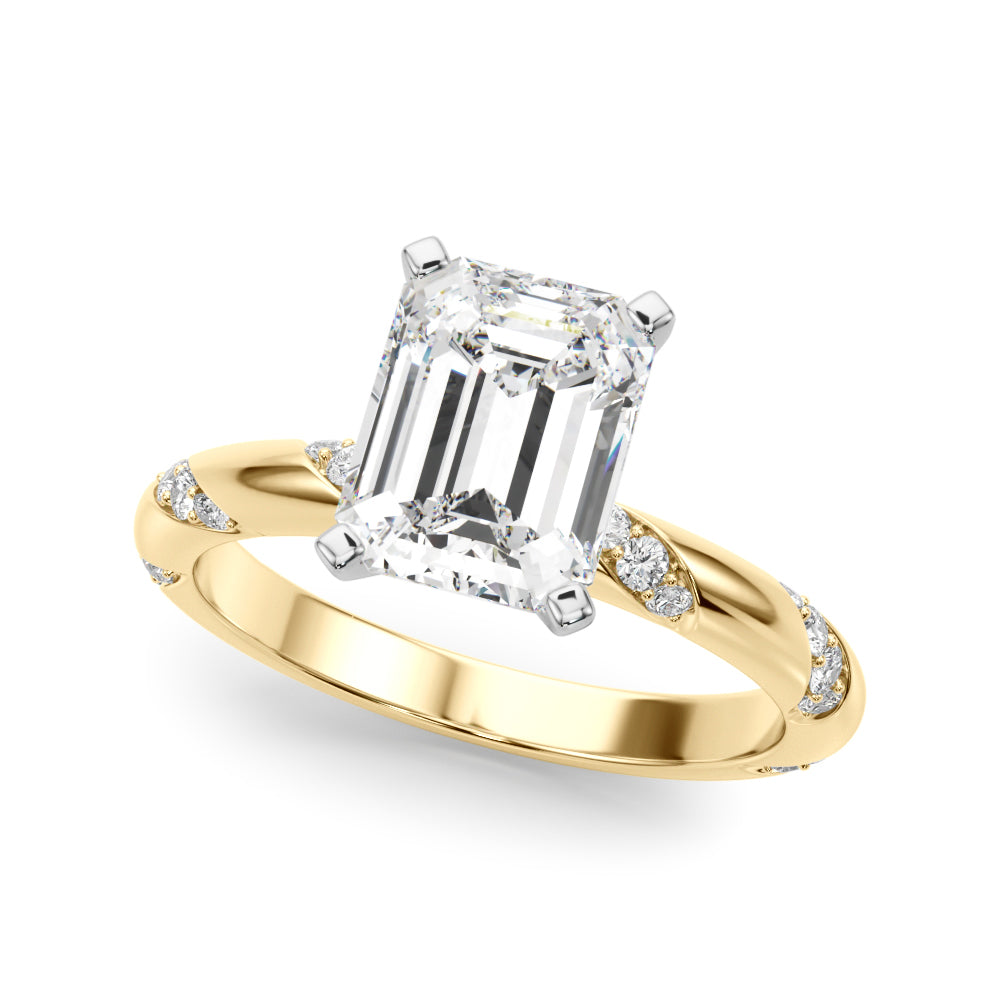 LUMEO Emerald Solitaire Diamond Engagement Ring Front View in 18k Solid Yellow Gold 