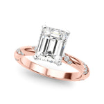 LUMEO Emerald Solitaire Diamond Engagement Ring Front View in 18k Solid Rose Gold 