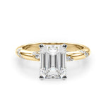 LUMEO Emerald Solitaire Diamond Engagement Ring Angle View in 18k Solid Yellow Gold 