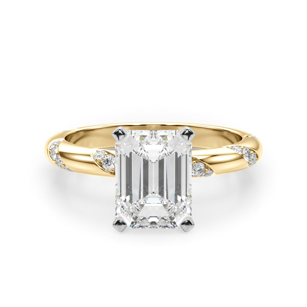 LUMEO Emerald Solitaire Diamond Engagement Ring Angle View in 18k Solid Yellow Gold 