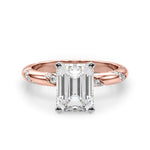 LUMEO Emerald Solitaire Diamond Engagement Ring Angle View in 18k Solid Rose Gold 
