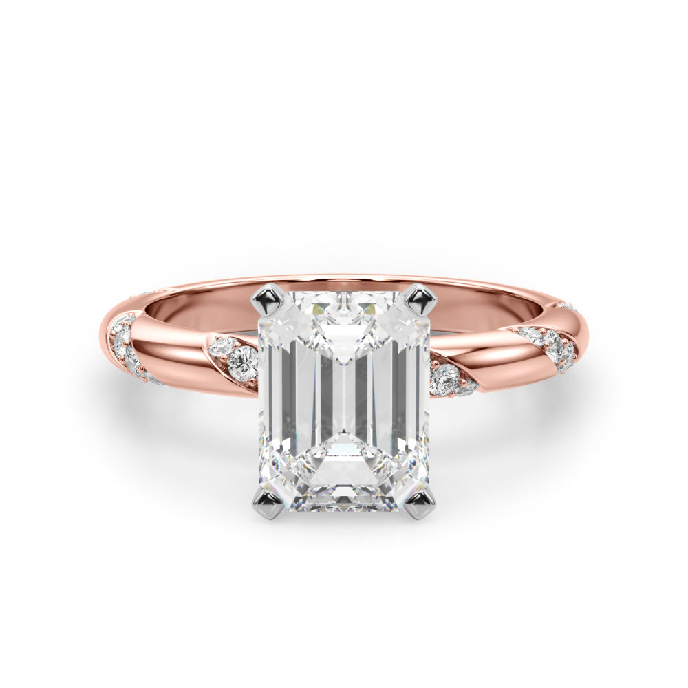 LUMEO Emerald Solitaire Diamond Engagement Ring Angle View in 18k Solid Rose Gold 