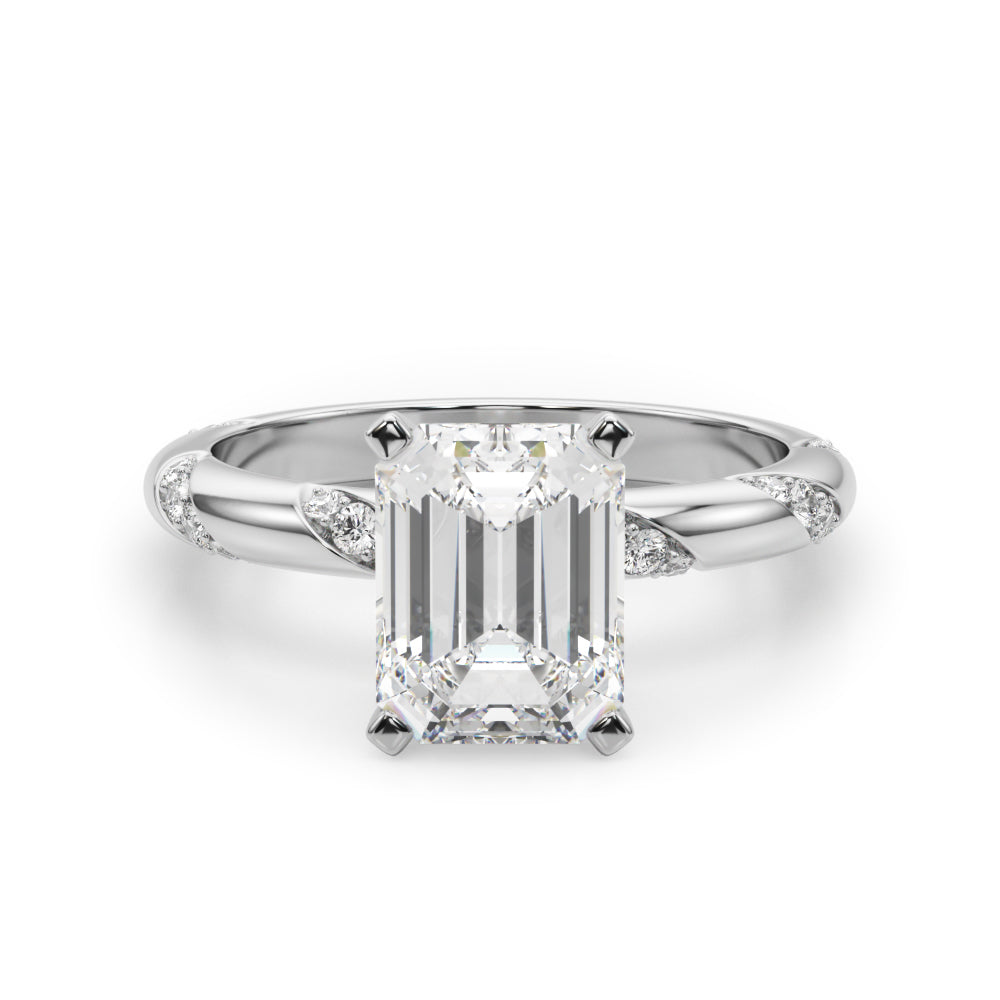 LUMEO Emerald Solitaire Diamond Engagement Ring Angle View in Platinum 