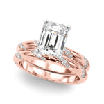 LUMEO Emerald Solitaire Diamond Engagement Ring Set in 18k Solid Rose Gold 