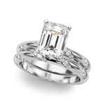 LUMEO Emerald Solitaire Diamond Engagement Ring Set in Platinum 