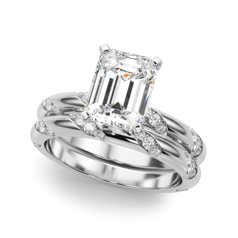 LUMEO Emerald Solitaire Diamond Engagement Ring Set in Platinum 