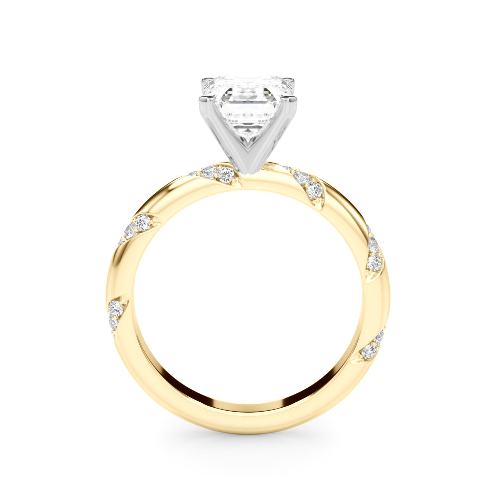 LUMEO Emerald Solitaire Diamond Engagement Ring Side View in 18k Solid Yellow Gold 